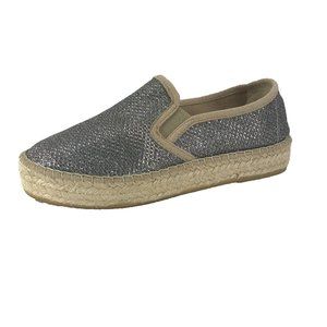 TONI PONS silver metallic jute platform espadrille slip on loafer shoe SZ EU 38